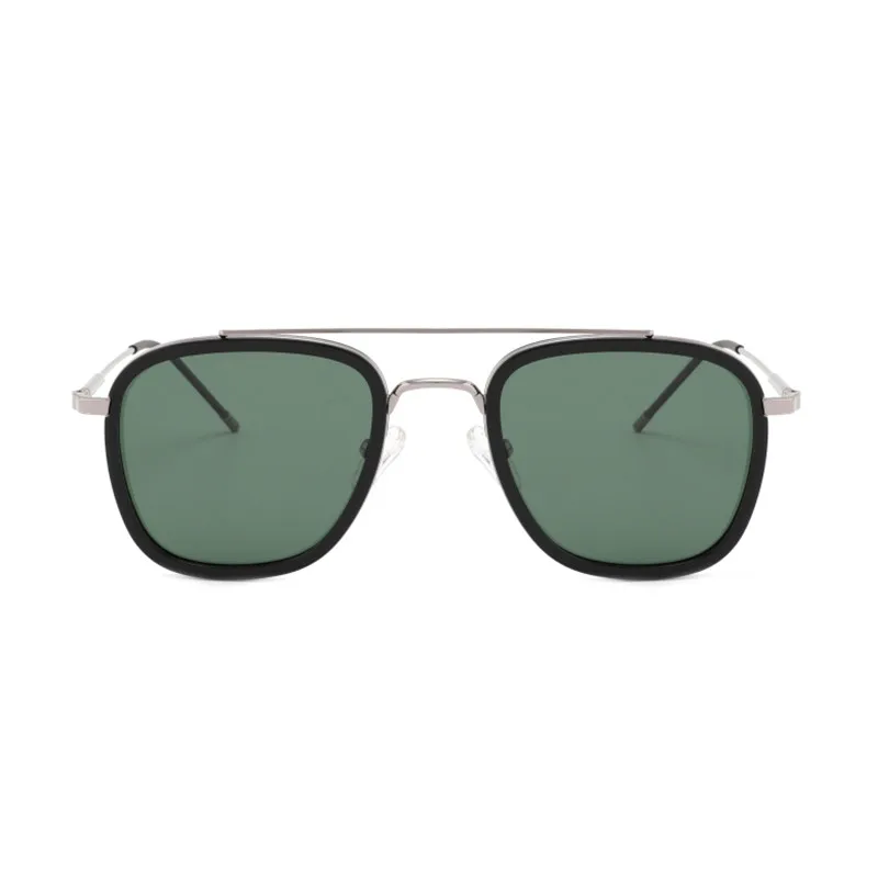 Newest Craftsmanship Design Eyeglasses Square Frame Metal Thin Temple Double Bridge Rubber Nose Pads Polarized Sunglasses