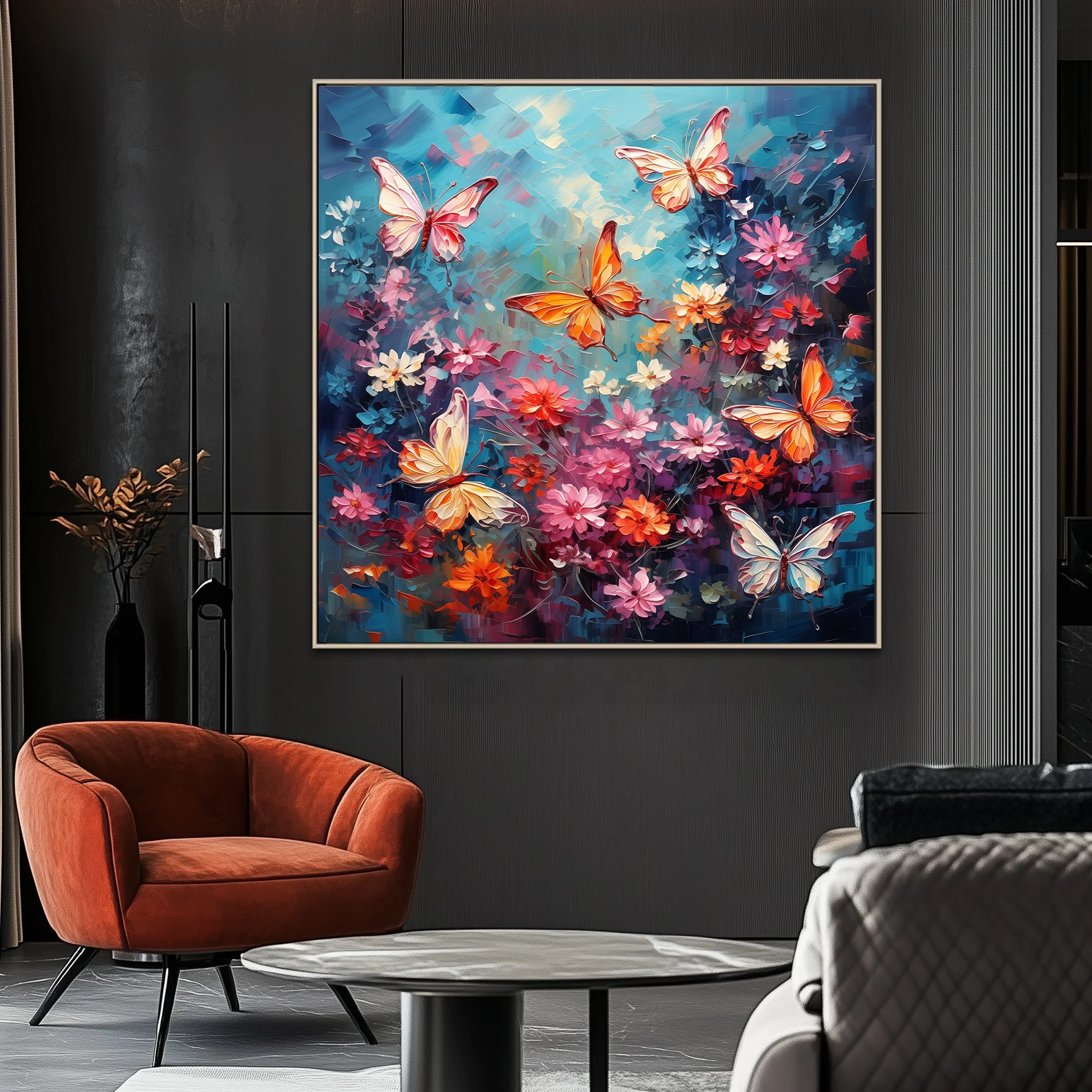 Wholesale Modern Hot Selling Butterfly Backside Hand-painted Oil Paintings Brush Flowers Canvas Art Prints For Art Projects