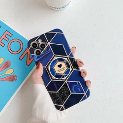 Marble Case patterns Bracket Electroplating Soft IMD Mobile Phone Cases for iPhone 13 12 mini 11 pro max XS XR 7 8 Plus