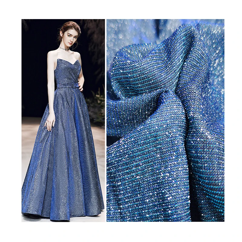 Manufacture Blue Glitter Swimwear Metallic Strech Turkey Multicolor Custom Shiny Polyester Spandex wrinkled Lurex Fabric