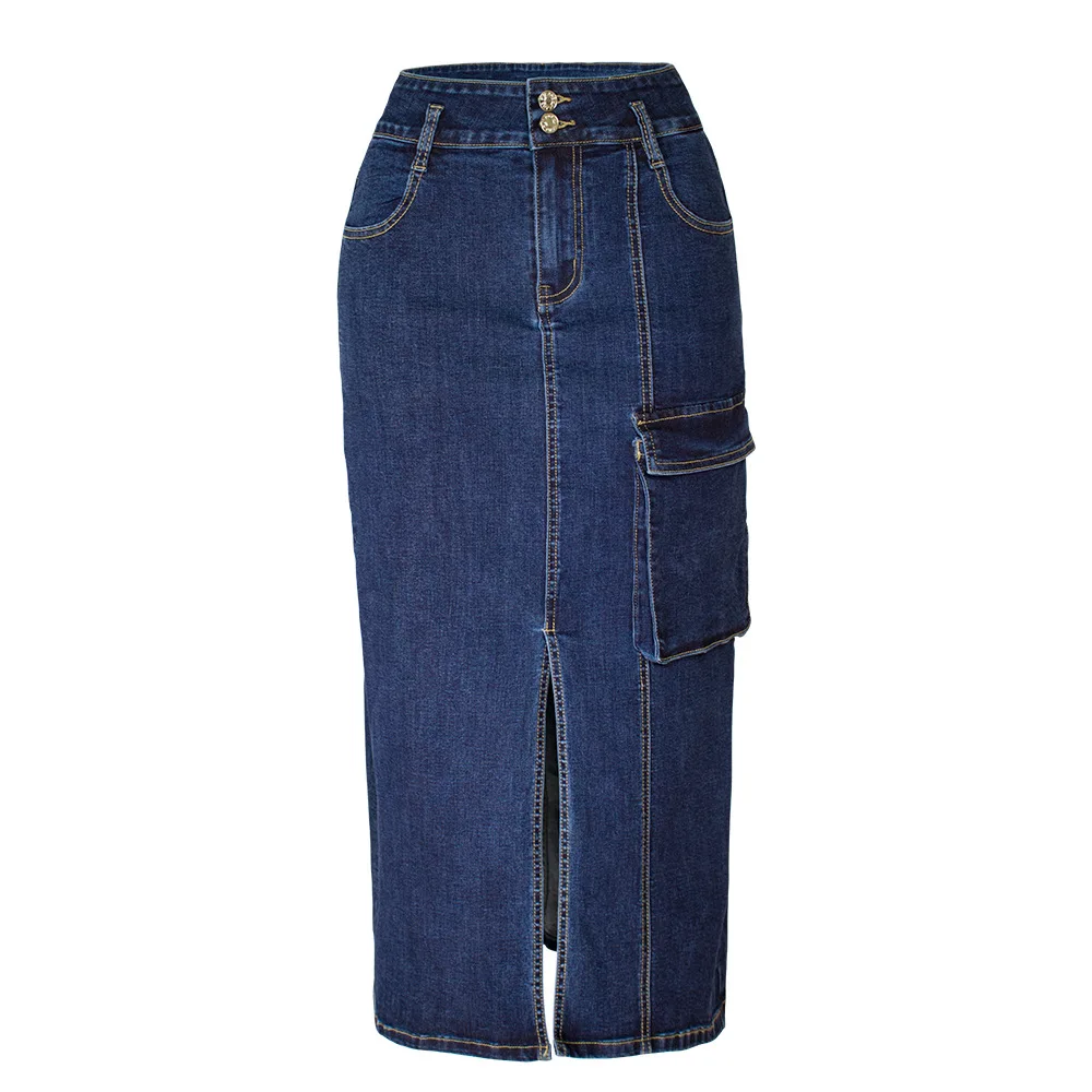 Blue Team | custom Women Fashion Denim Pencil Skirt High Waist Blow Knee Button Blue Jeans Skirts For Wholesale