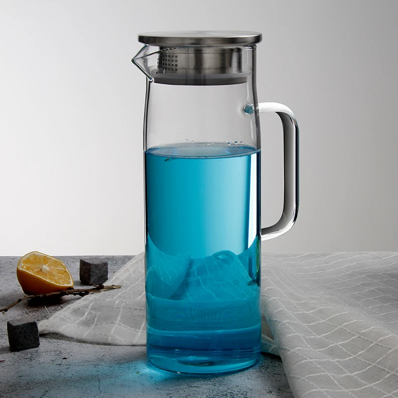 2023 Hot sale High Borosilicate Clear Glass Teapot cold water bottle With Stainless Steel Lid