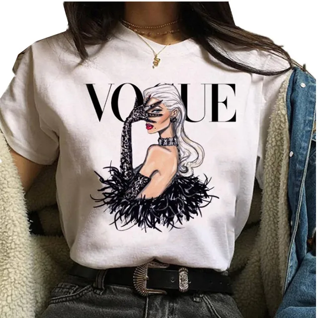
По дешевой цене, модное платье принцессы для девушек Vogue, женские футболки с принтом Однотонная рубашка женская футболка 