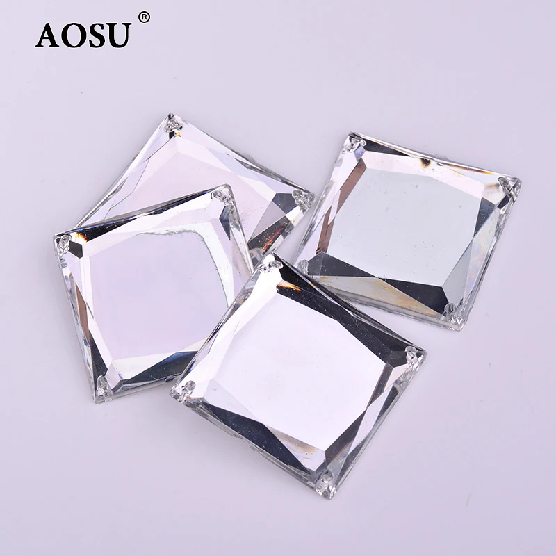 AOSU 35mm Big Clear Strass Square Gems Applique Flatback Acrylic Crystals Sewing Mirror Rhinestone For DIY Crafts