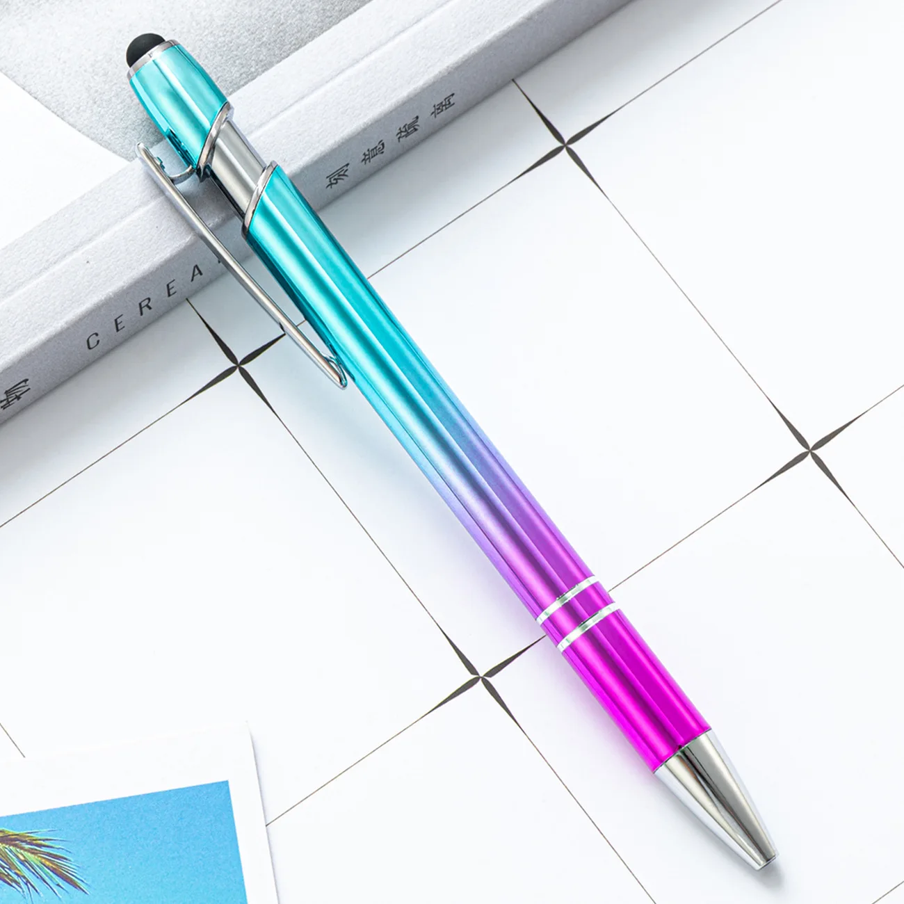 2022 New Rainbow Color Metal Ballpoint Pen Gradient Promotional Stylus Ball Pen