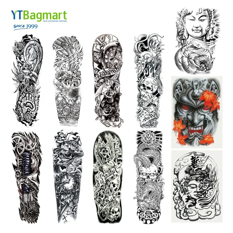 Eco-Friendly Popular Crazy Long Full Arm Sleeve Tattoo Fake Sticker Temporary Waterproof Tattoo Sticker