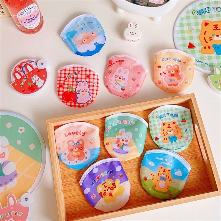 2023 New creative cartoon cute kids foldable plastic mini portable hand fan