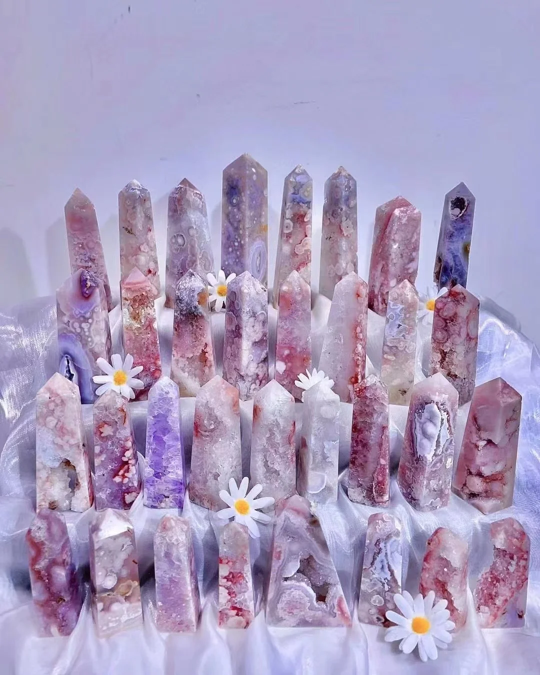 Healing Crystal Stone Lavender Rose Quartz Geode Cluster pink Amethyst Druzy Flower Agate Towers Slabs