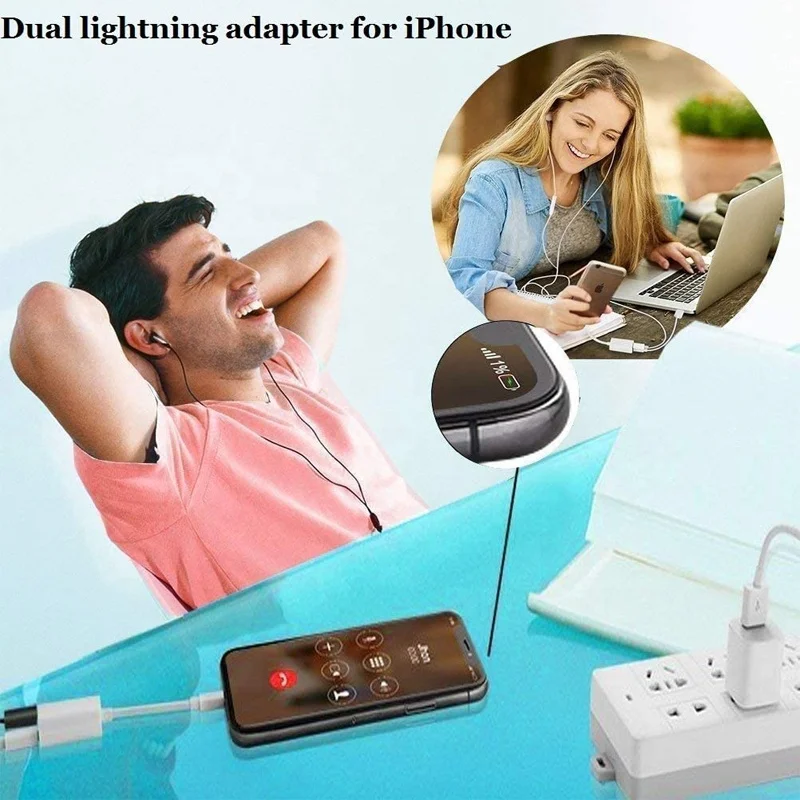 2 in 1 Adapter Splitter Cable Dual For IOS Audio Earphone Charger Headset Fast Charging For iPhone 11 Pro X XS Max XR 7 8 Plus