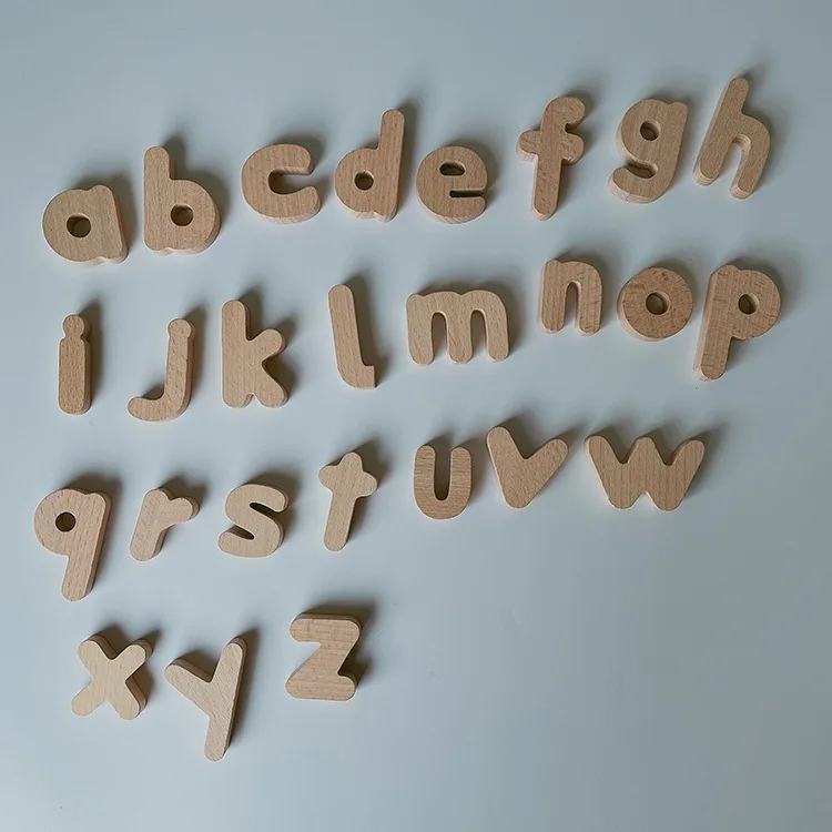 Beech Wood Magnetism Capital Alphabet  Lowercase Alphabet  Numeral building Block Children Enlightenment Cognitive Teaching Aids