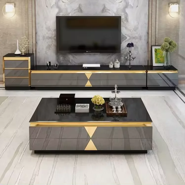 Living room furniture tv cabinets modern luxury tv stand and coffee table set with drawer