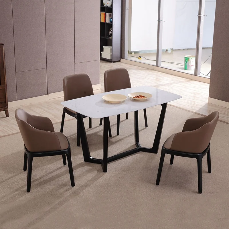 Solid Wood Frame With Quartz Stone Top Dining Table Sets For Restaurant
