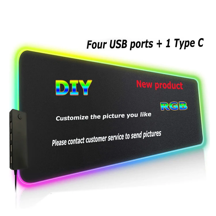Great Roc non-slip rubber base for game mouse mat LED soft extended large size mousepad RGB gaming mouse pad with 4 port USB hub