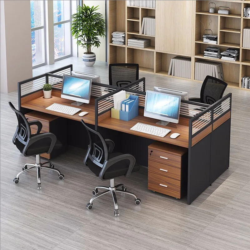 Wholesale  price office desk furniture wooden design 4 person work station desks