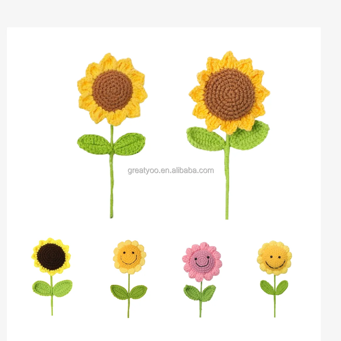 Hot Selling Knitted Artificial Flower Handmade Crochet Knit Sunflower Crochet Sunflower For Xmas and Valentines Day Gift