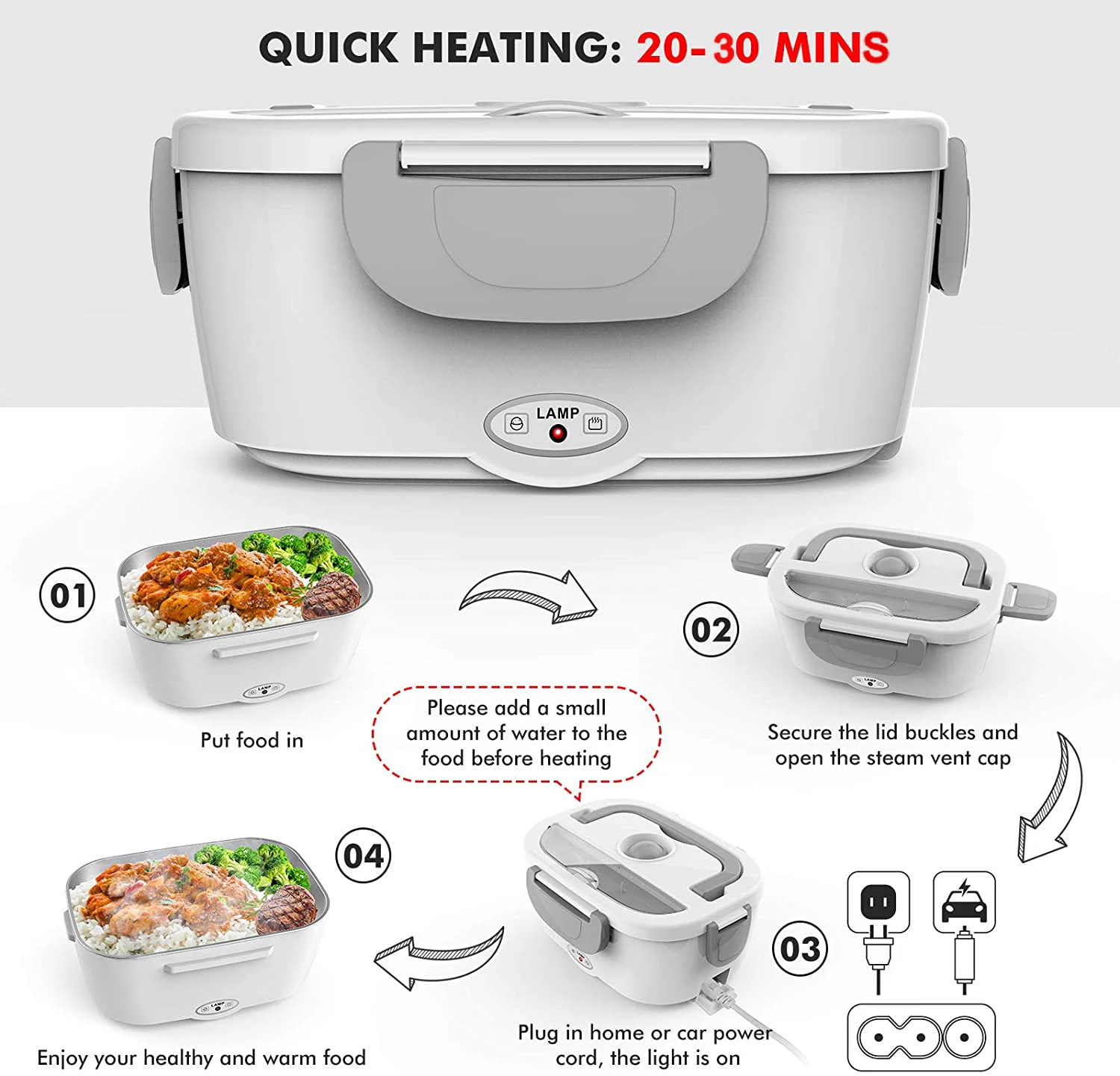 office food heater household car portable self heating food warmer 304 stainless steel electric lunch box heated lunch box