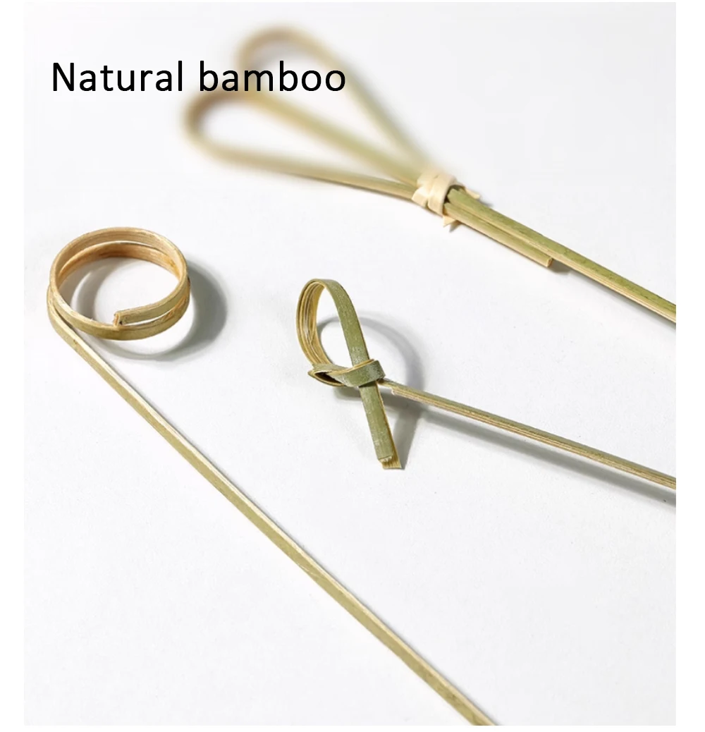 Bamboo Knot Sticks with Twisted Ends Flat Shape Cocktail Picks for BBQ Fruits Cleaning Pack in Bag Perfect Tools