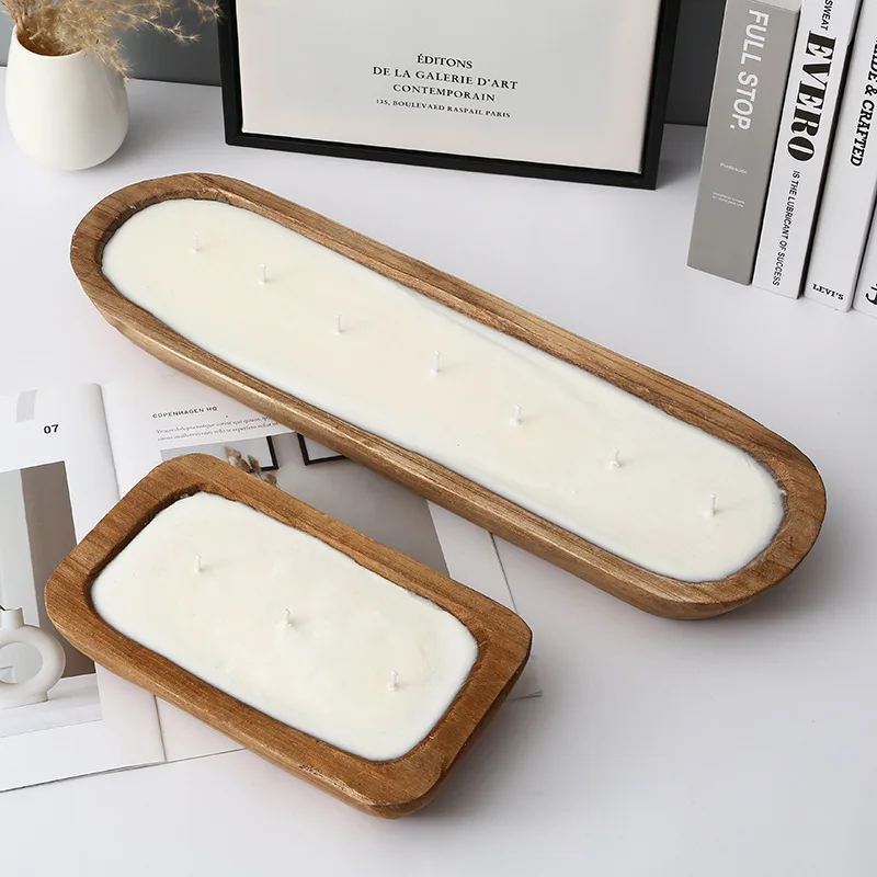 Custom Natural wooden candle bowls 3 wick scented candles custom logo and packaging