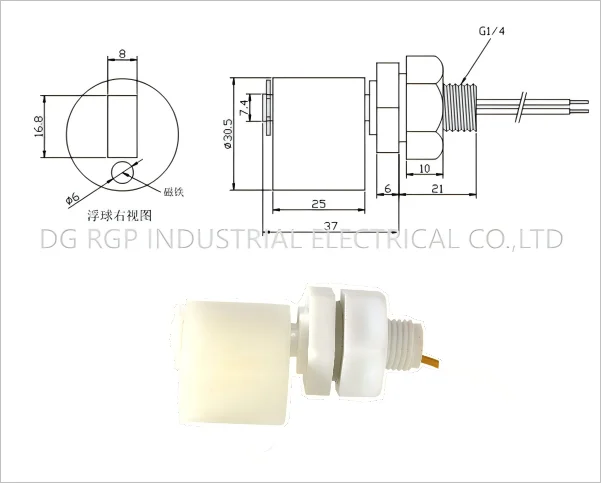 Micro Reed Switch Side Mounted Floating Level Indicator Stainless Steel M10 Thread Vertical Liquid Level Sensor
