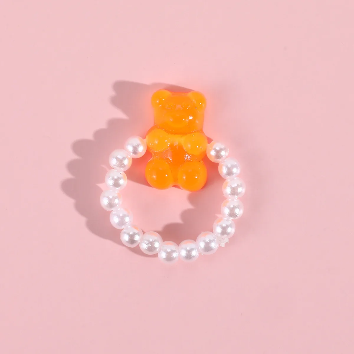 Hot Sale Cute Children Acrylic Transparent Ring Candy Bear Pearl Ring Girl