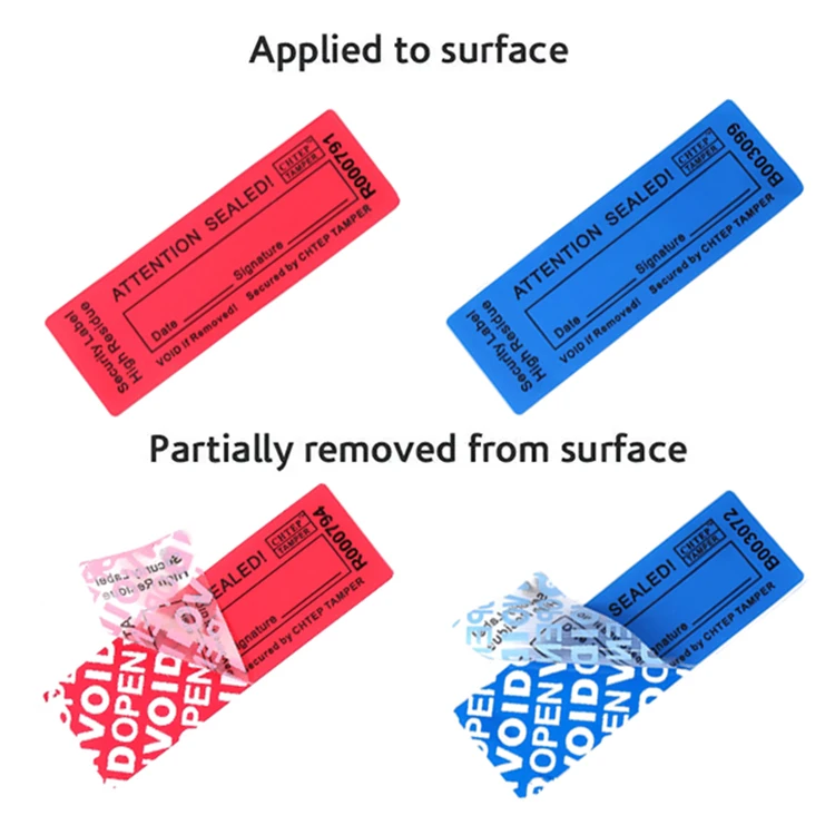 Blue VOID Opened Partial Transfer Sealing Label Tamper Evident Void Sticker