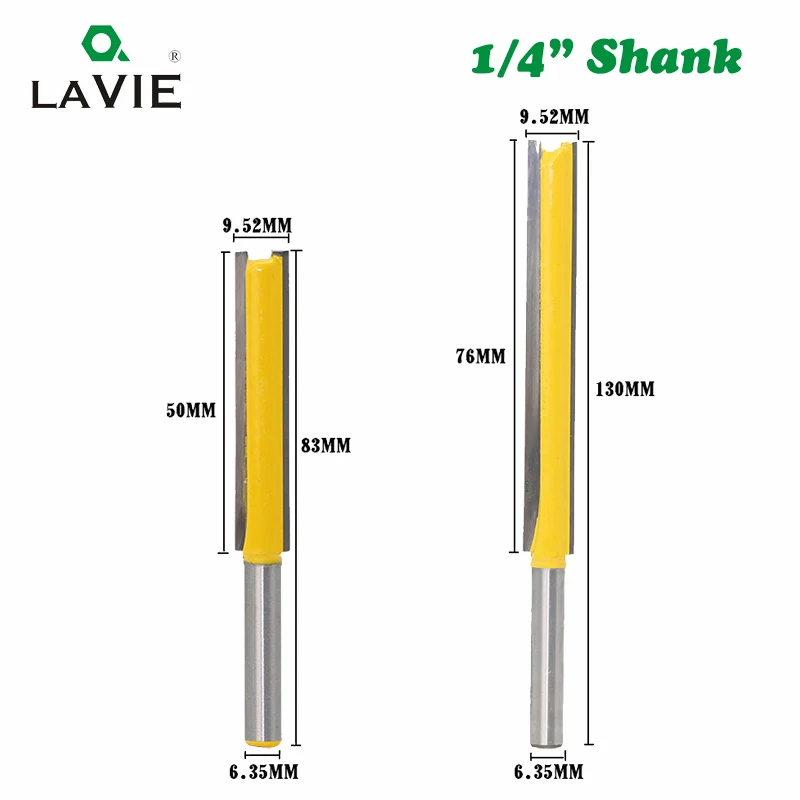 LAVIE 2pcs  Router Bit set 1/4 Shank Extension Long Straight Trimming CNC Bit Milling Cutter for Wood Edge Cutting-C MC01002T2AY