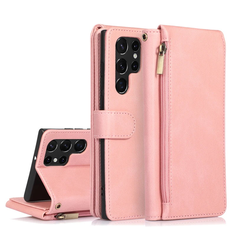 Pu Leather Wallet Flip Cover Leather Phone Case Ziplock Bag  For Samsung S22 Ultra A Aeries