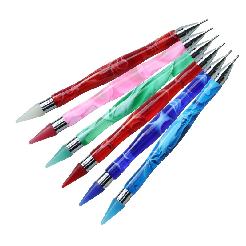 New Marbled Acrylic Double Heads Nail Art Brush 6 Colors 2 In 1 Nail Dotting Pen