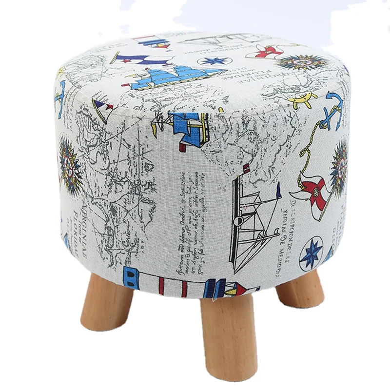 Nordic Three-Legged Round Change Shoes Bench Sofa Stool Washable 6 Colors 2 Styles Ottoman Footstool