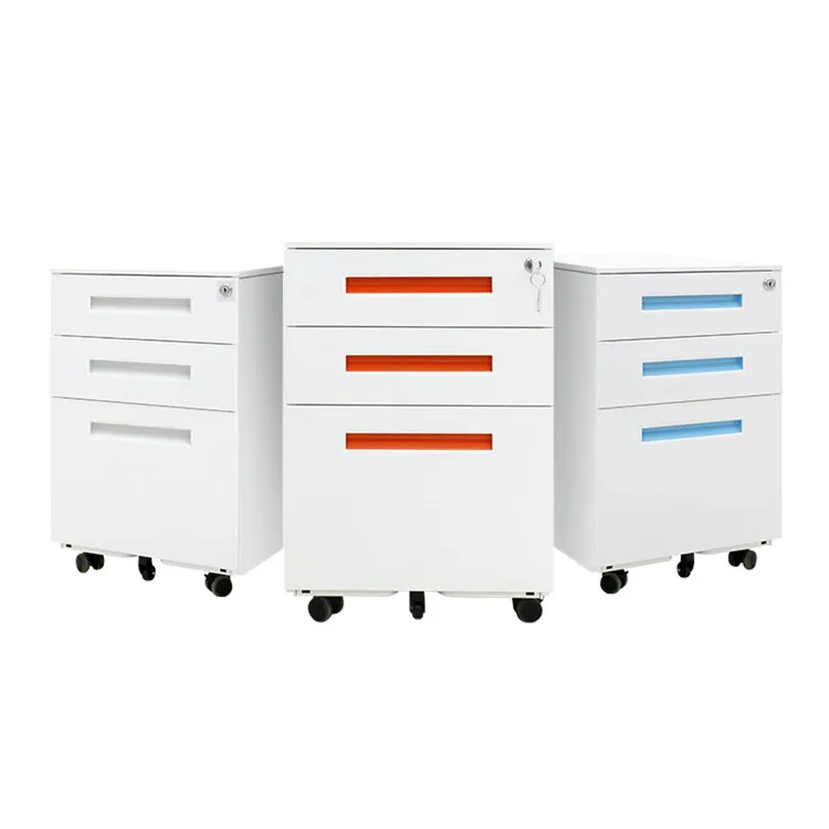 Metal office vertical steel school standing under desk bedroom 3 drawer file mobile pedestal cabinet