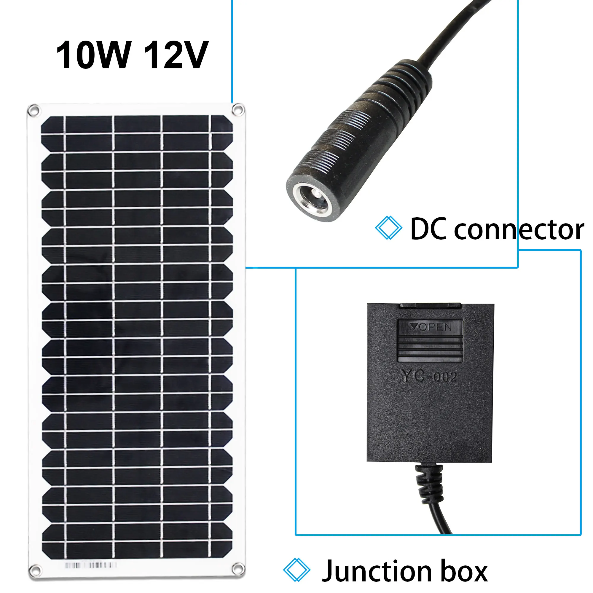 12Volts 10 Watts Portable Battery Charger Backup Power Solar Panel for Car Boat Batteries