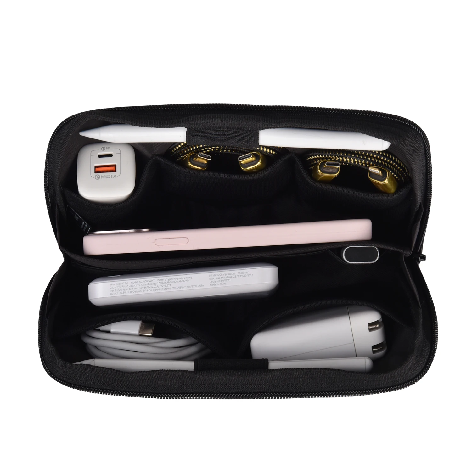 WIWU Travel Electronics Organizer, Waterproof Cable Organizer Bag for Electronic Accessories Double Layer Large Shockproof Cable