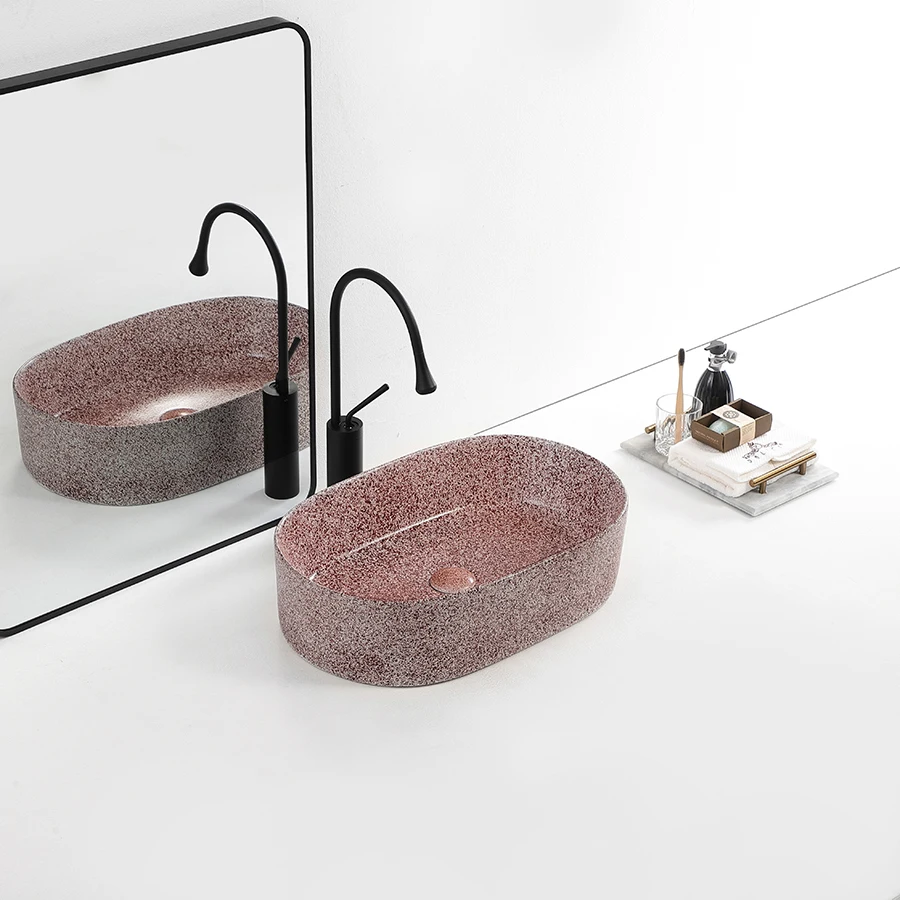 decoration style art wash basin table top art basin luxury oval shape ceramic bathroom sink
