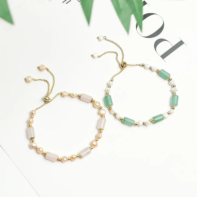 Wholesale natural green Aventurine quartz/rose quartz metal chain bracelet, high quality crystal bracelet ex-factory price