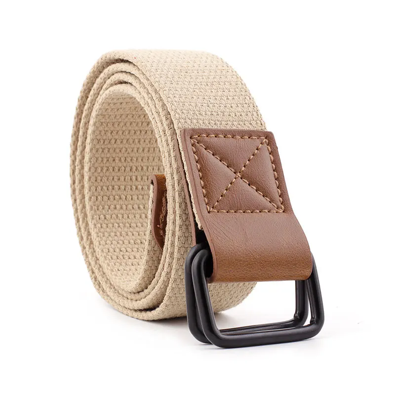 Unisex canvas woven double ring buckle  hip hop style nylon metal buckle material weaving fabric belts for men