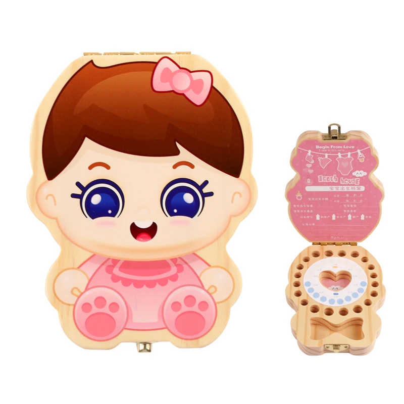 New Hot Children Boy Girl Deciduous Tooth Box Wooden Milk Teeth Box Wooden Baby Teeth Box