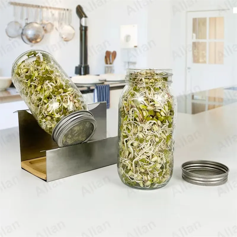 Custom 2 pack 750ml Empty Wide Mouth Mason Kit Seed Sprouting Jar with Screen Lids and Trays