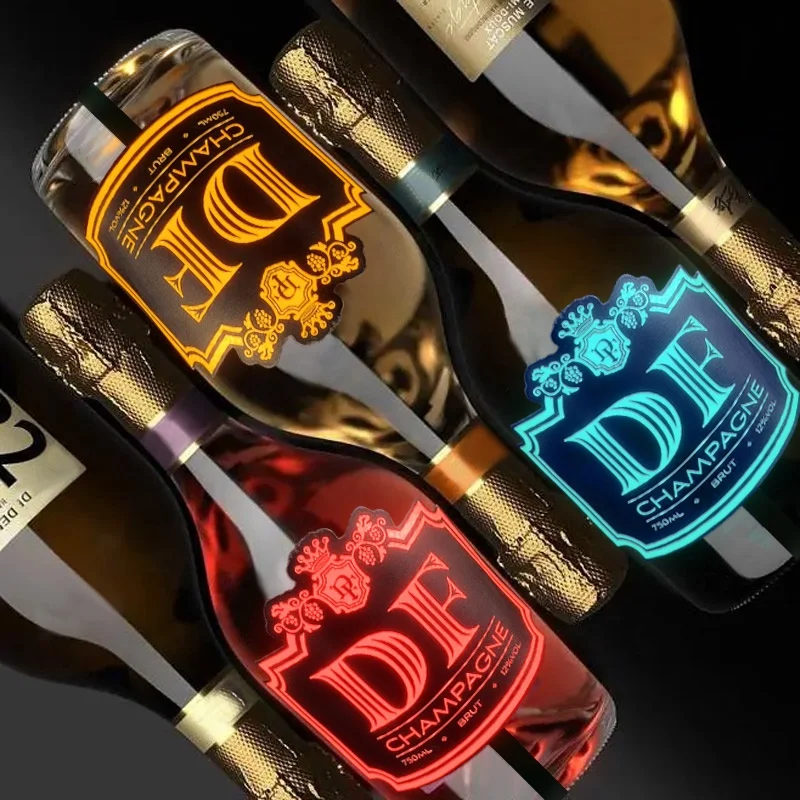Custom Waterproof Lighting Label Wine Bottle Sticker For Champagne/vodka
