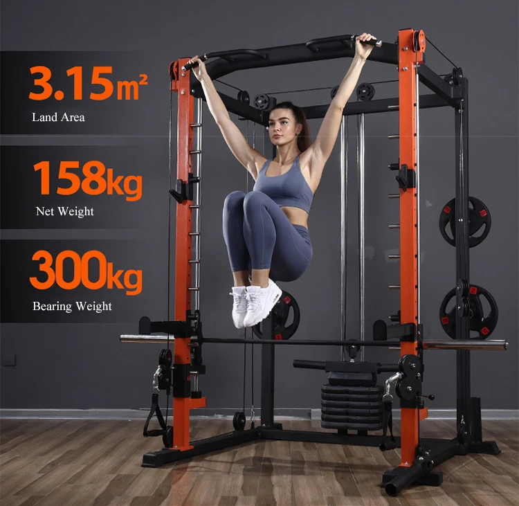 Commercial Multi function Home Gym Equipment Pull Up Bar Power rack Multi station Smith Machine Squat Rack