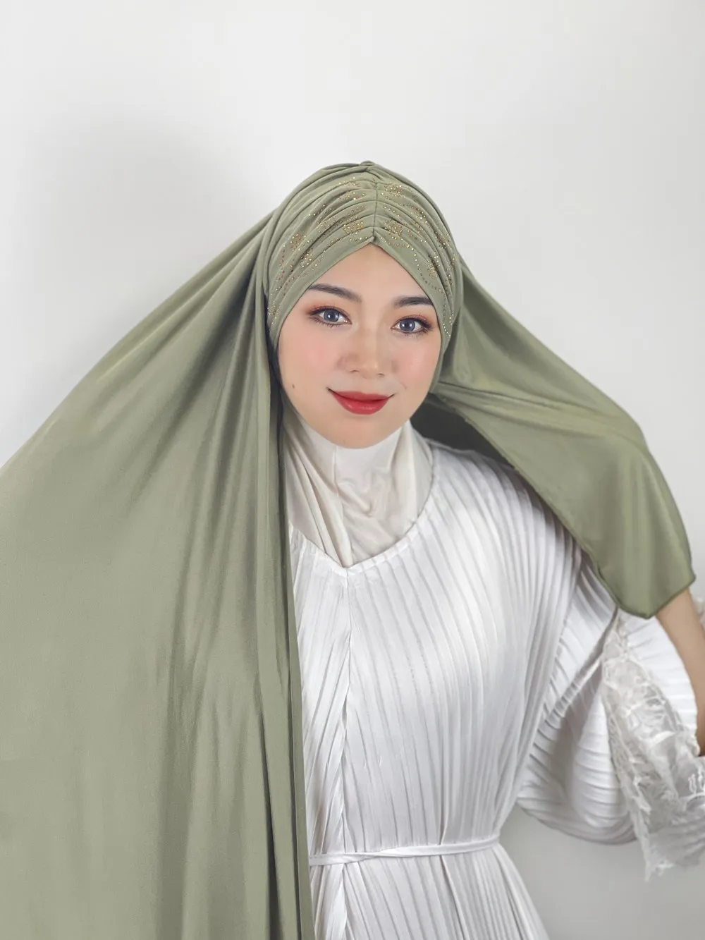 kuwaiti islamic magnetic pins instant solid color pearls cotton bonnet ladies hijab muslim women with lace kleid scarf