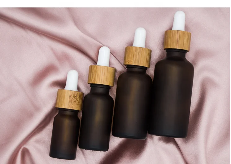 5ml 10ml 15ml 20ml 30ml 50ml 100ml Empty Frosted Green Blue Amber Clear Black Essential Oil Glass Dropper Bottle with Bamboo Lid