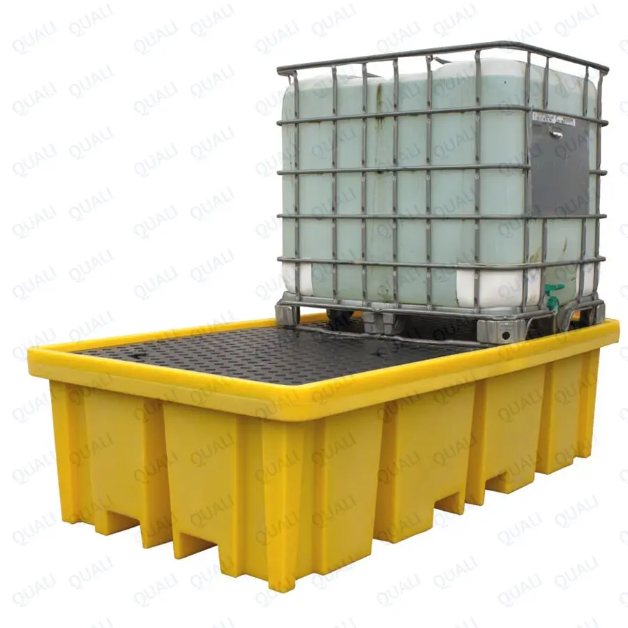Quali Warehouse Storage Double IBC Spill Containment Pallet Forklift Two IBC Plastic Spill Pallet For Liquid Storage