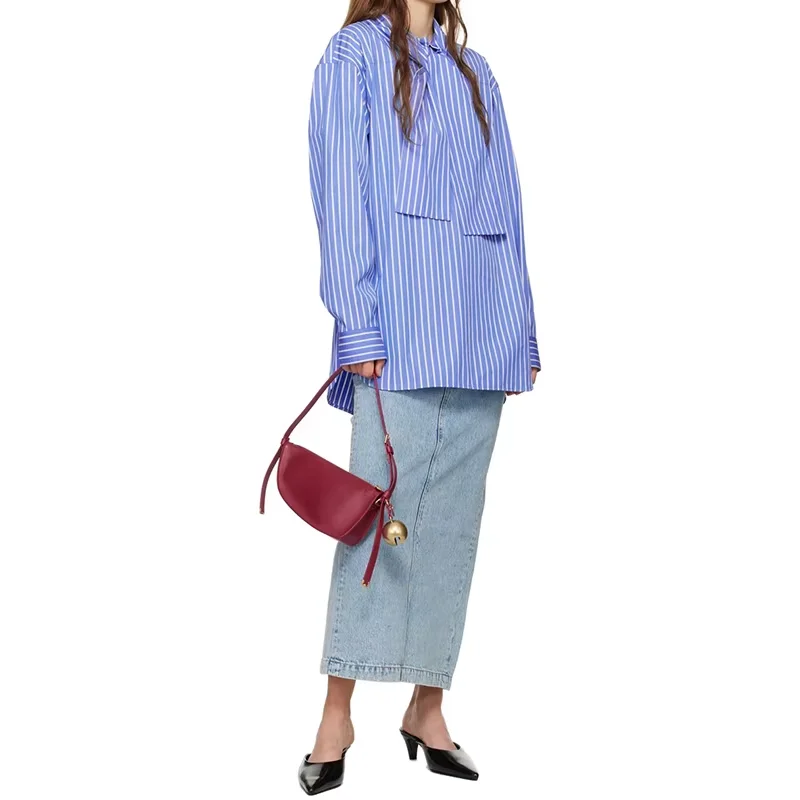European Chic Blue Faded Button Fly Split Slim Midi Jeans Skirt Retro High Waist Casual Denim Pencil Skirt For Lady