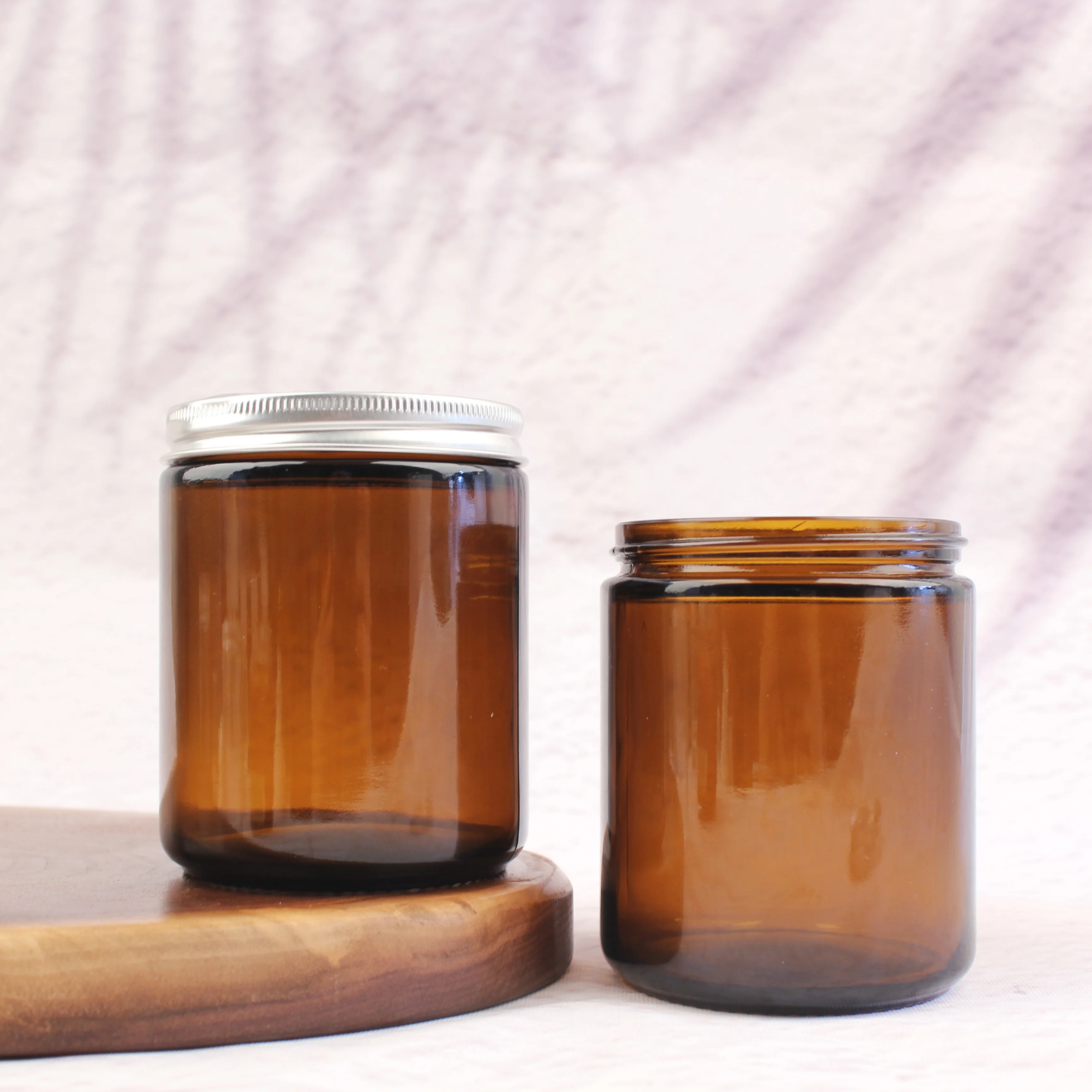 Empty Soy Wax Glass Candle Container 8oz 250ml Wide Mouth Amber Glass Candle Jar with Screw Metal Gold Lid