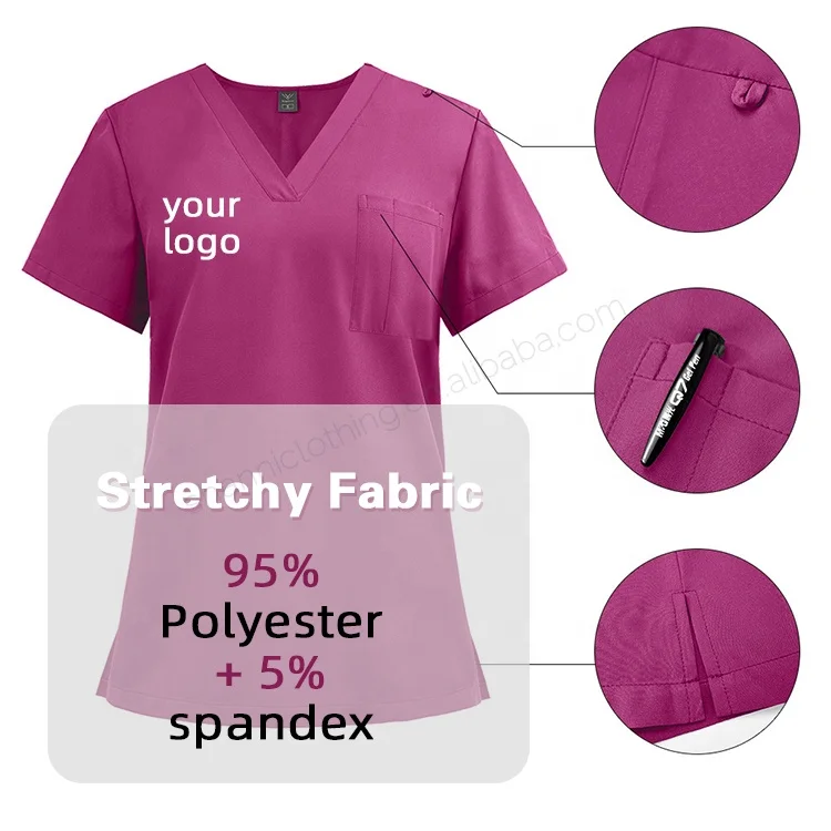 OEM Custom Logo Brand Design Spandex Hospital Beauty Spring Colors Green Pink Blue White Jogger Scrub Uniform Clothing Sets