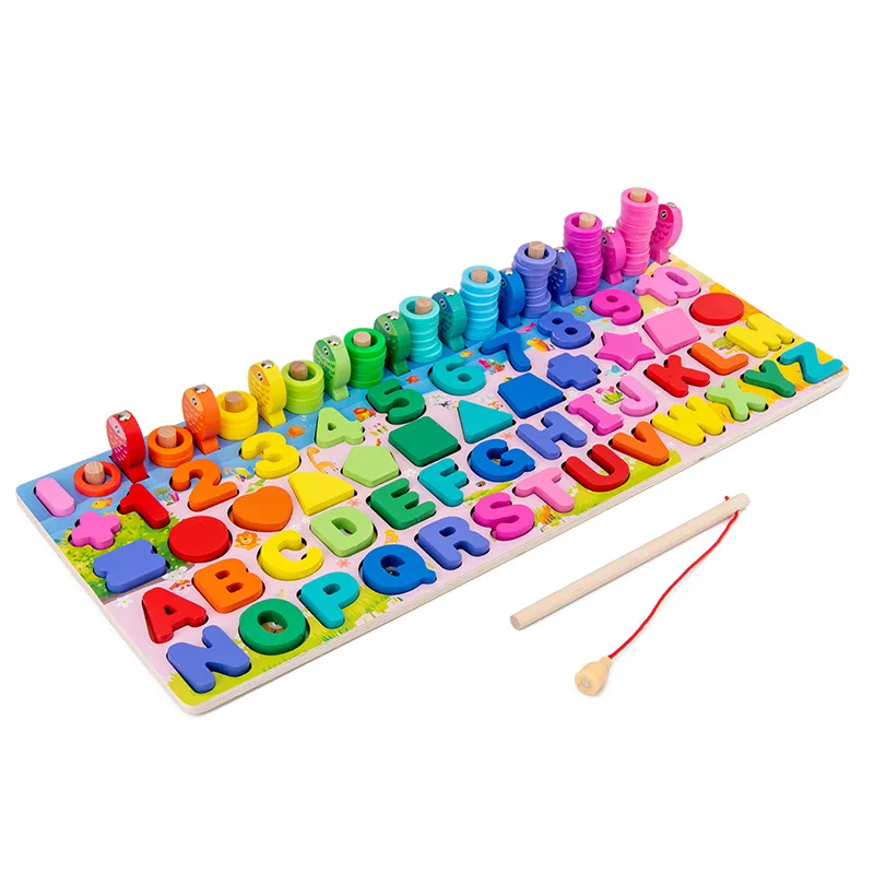 Wholesale Montessori Educational Mathematics Smart Games fishing Sensory Toys Geometric Shapes wooden baby toy