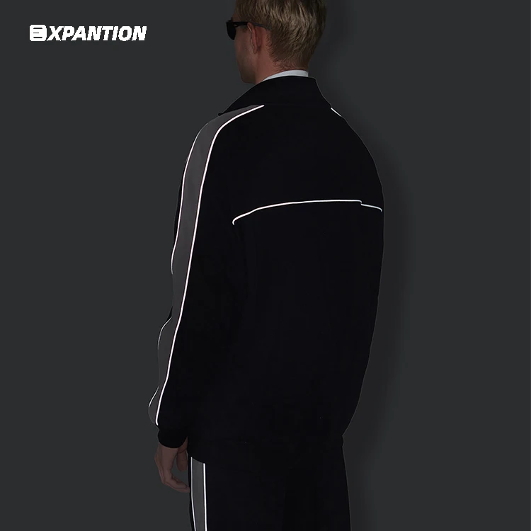 EXP wholesale streetwear hiphop loose casual 330gsm french terry reflective sport hooded winter fleece squid game men jacket