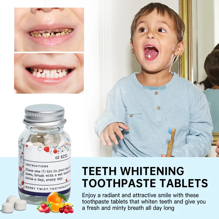 Wholesale OEM Remove Surface Stains Mint Flavor Fluoride Free Travel Eco Friendly Antiplaque Whitening Toothpaste Tablets