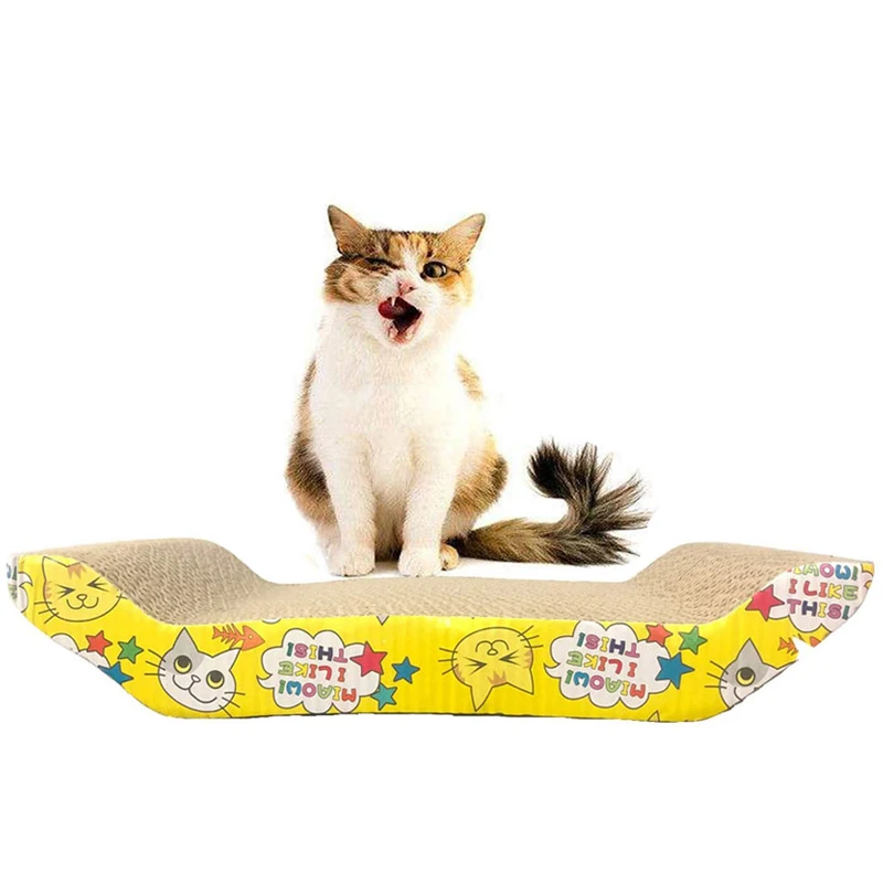 Cat Scratcher Cardboard Cat Scratching Pad Surface Durable Design Wave Curved Shape Reversible
