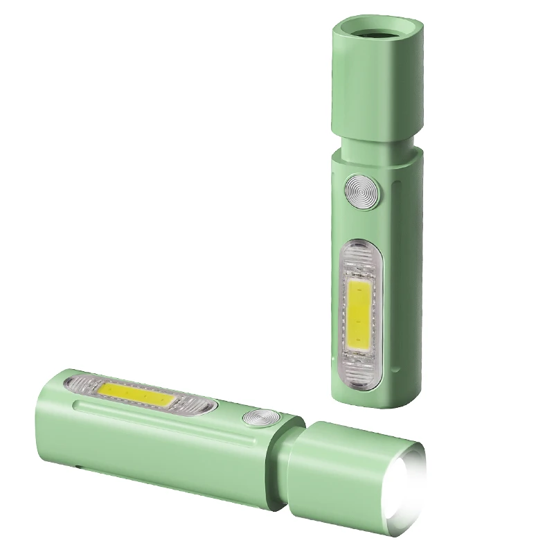 Rechargeable mini led flashlight with sidelight small torch light for children USB charging cable zoom with COB light emergency